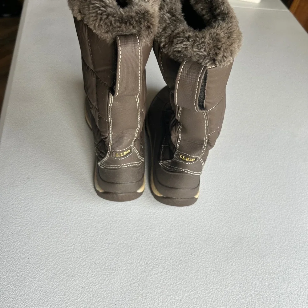 L.L. Bean Girls Quilted Faux‎ Fur Trim Winter Snow Boots Brown Size 2